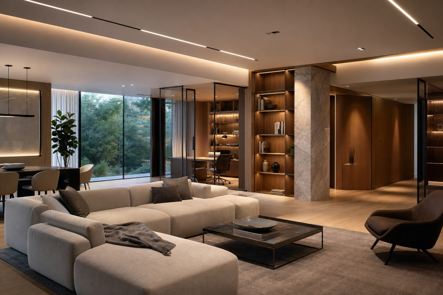Contemporary interior with architectural lighting